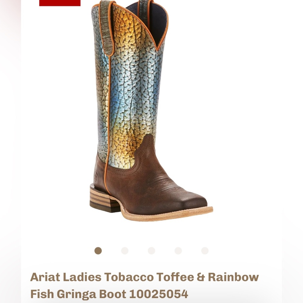 Ariat Brown Leather Western Boots with Turquoise Ombre Shaft - Picture 8 of 8